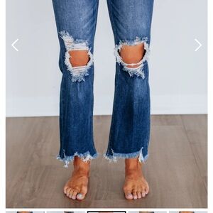 Risen Women's Classic Blue Ripped Ankle Jeans